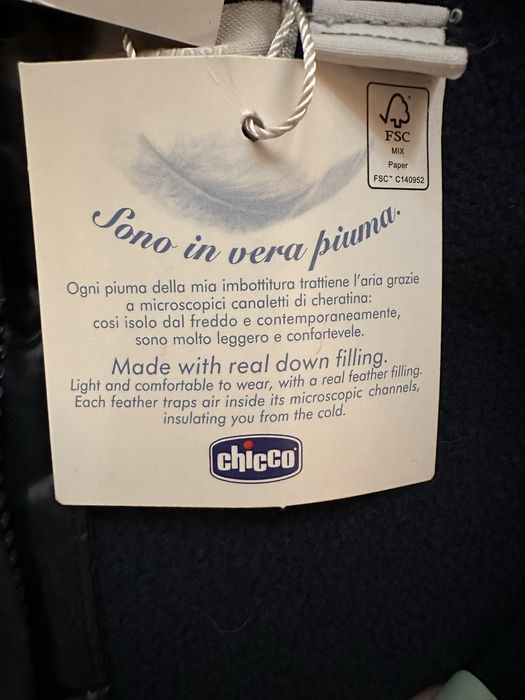 Geaca Chicco cu umplutura de puf de gasca 62-68