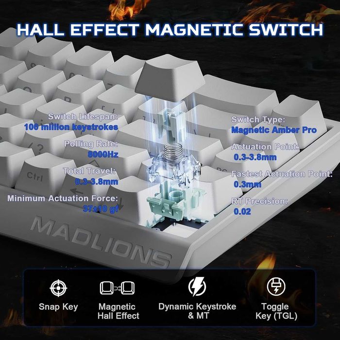 Tastatură mecanică gaming YUNZII MAD68 HE,magnetica,RGB,alb,sigilat