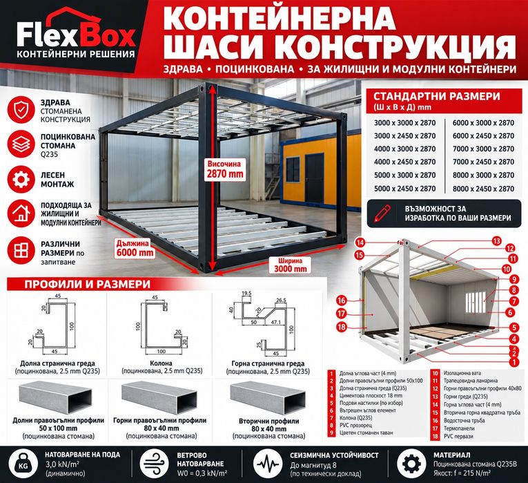 Контейнерно шаси Конституция 6 × 3 м