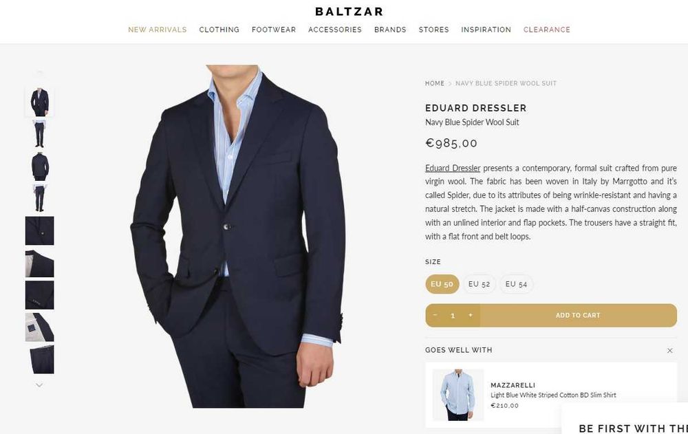 Sacou blazer slim 52 XL de lux Eduard Dressler lana super 130's navy