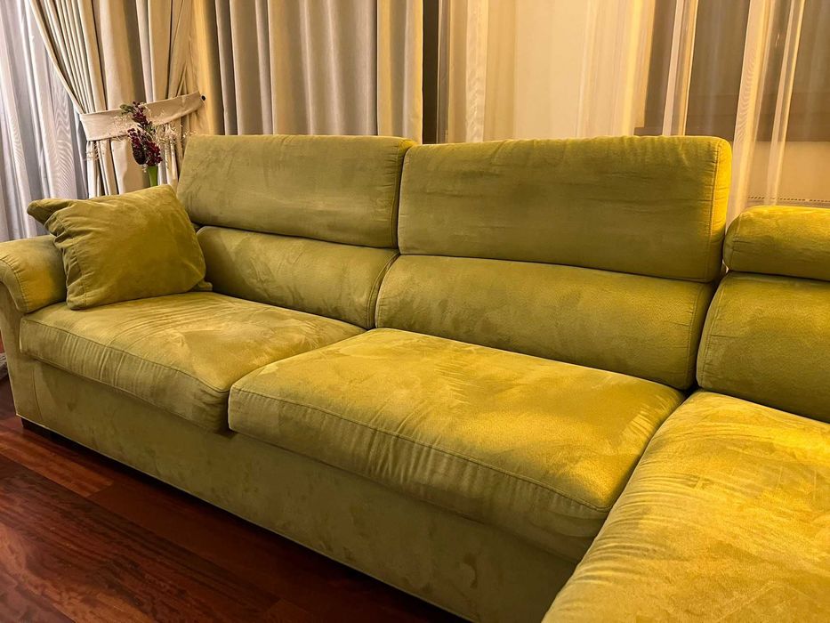 Coltar confortabil verde/oliv, 3+ locuri, material textil moale