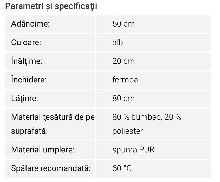 Pernă plan înclinat, 80 x 50 x 20 cm
