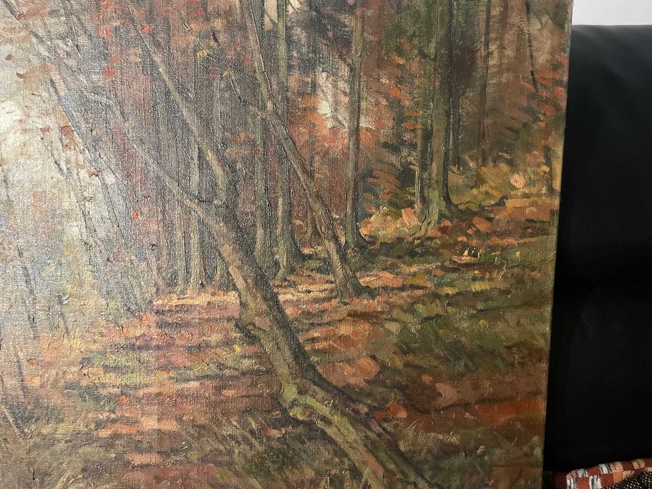 Tablou vechi ulei pe panza - Peisaj Padure - Semnat 80x60