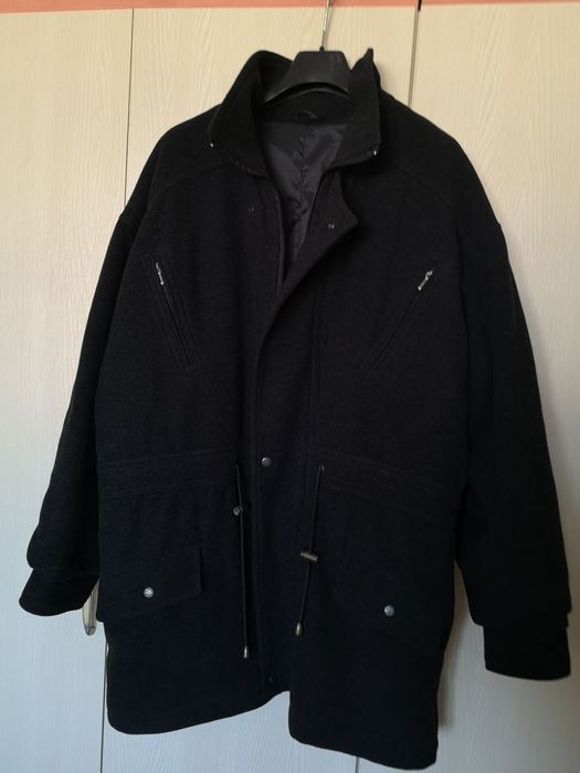 Palton barb 3/4, din stofa lana neagra, eleganta