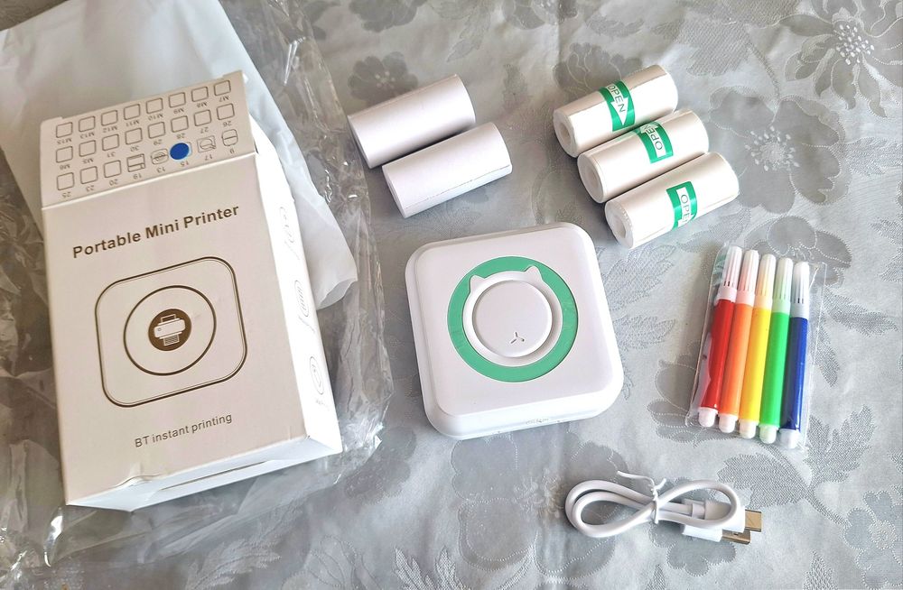 Мини джобен преносим термичен принтер за снимки/етикети + 6 ролки