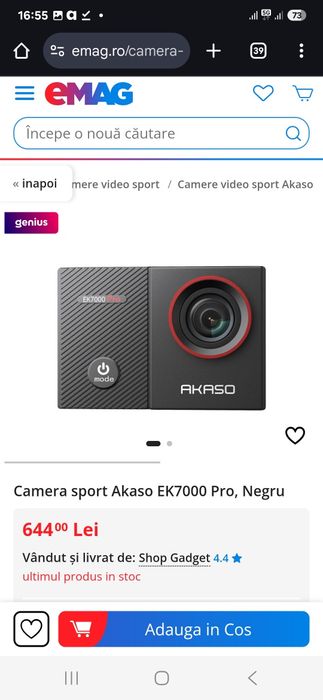 Camera sport Akaso EK7000 Pro, Negru,  sigilata