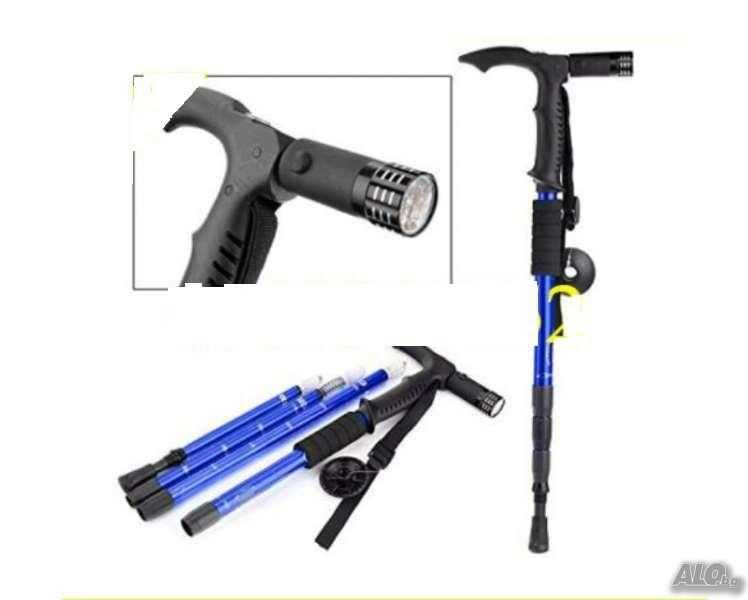 Сгъваем телескопичен бастун с фенерче туристическа щека