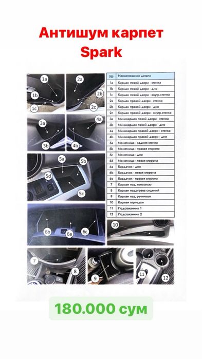 Антишум карпет для Lacetti, Cobalt, Spark, Nexia, Onix, Tracker,Malibu ...