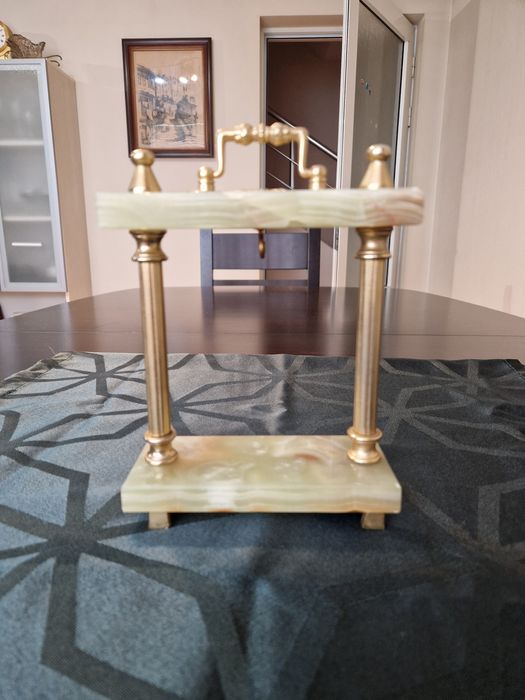 Страхотна антикварна белгийска стойка за джобен часовник оникс бронз