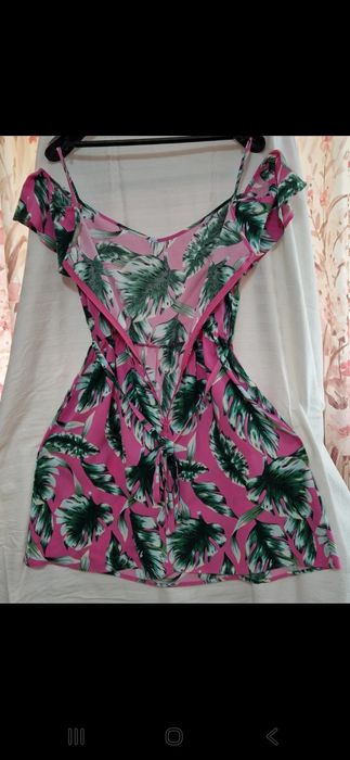 Rochie vara fete roz cu imprimeu de frunze