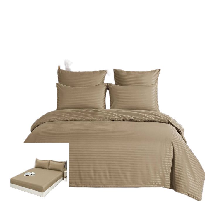 Lenjerie Damasc Onana Dc003, Damasc, 6 Piese, Cu Elastic, Crem