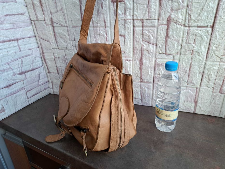 мъжка/дамска кожена чанта,бежова торба-естествена кожа