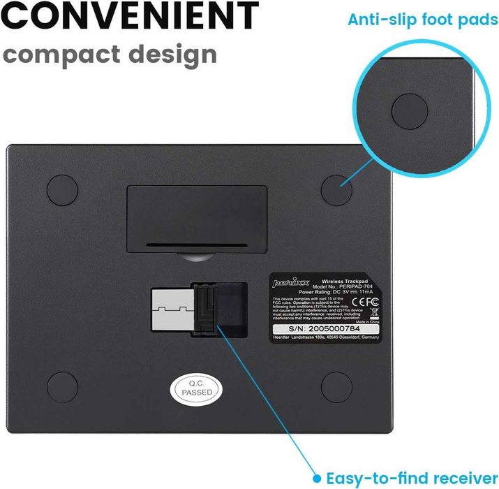 Perixx Безжичен, преносим тракпад за настолни компютри и лаптопи