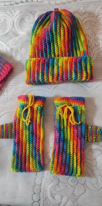 Комплект, лот, шапка, лента за глава, ръкавици без пръсти, нов