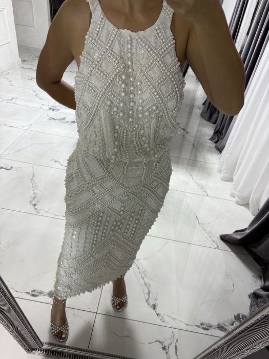 Rochie Asos alba midi cu perle