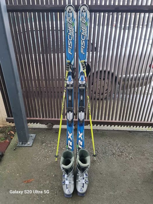 Schiuri alpine Fischer 165 cm,  bețe, clăpari, set complet, stare bună