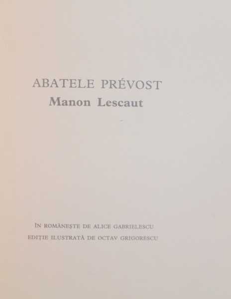 Carte  „Manon Lescaut” de Abatele Prevost, publicată în București în 1972