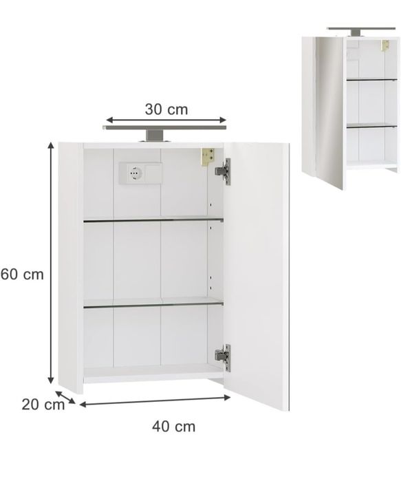 Огледален шкаф с LED лампа и стъклени рафтове 8640