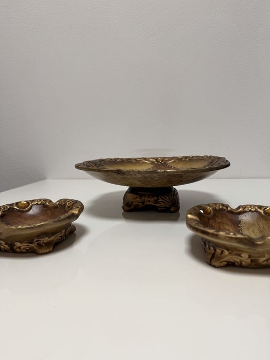Set decorativ vintage – platou + 2 boluri