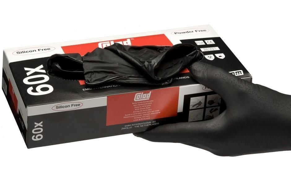 Manusi de protectie de nitril de unica folosinta Colad marime M, 285 mm lungime, 0,15 grosime, 60 buc la cutie, negre