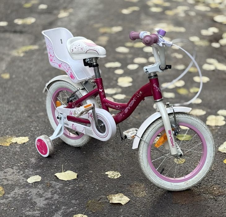 Велосипед за момиче 14" Flower Pink, с помощни колела
