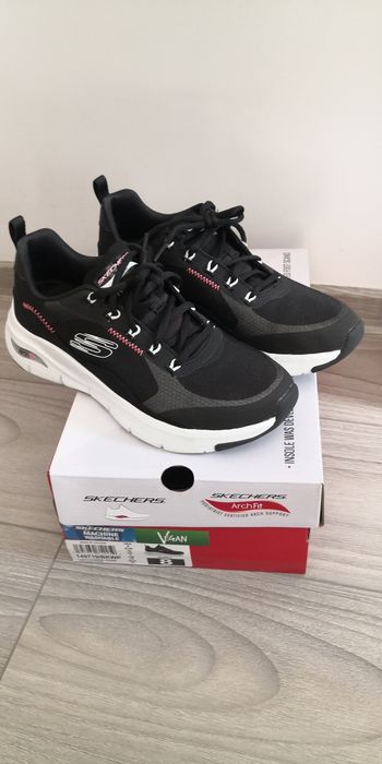 Skechers, Pantofi sport Arch Fit, Alb, Negru, 38