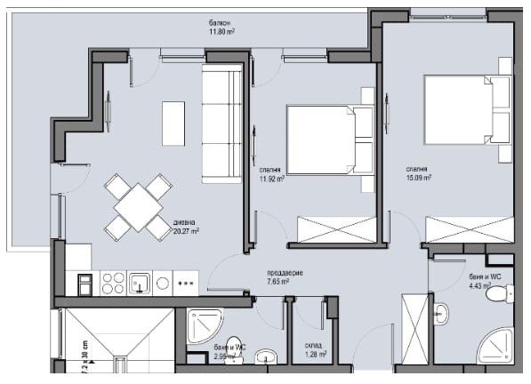 Ново строителство Тристаен апартамент в Красна поляна