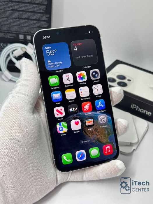 iPhone 13 Pro 128GB Silver, 100% батерия, НЕРАЗЛИЧИМ ОТ НОВ, 1г. ГАРАНЦИЯ!