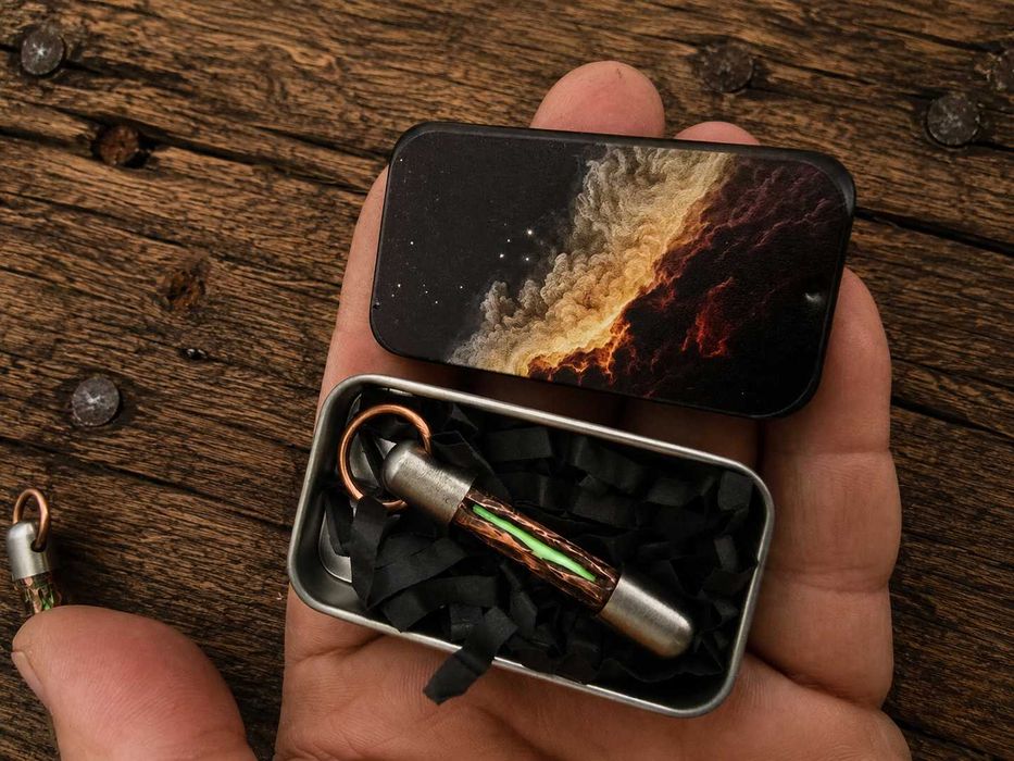 Tritium-BetaLight - Ръчно изработен Steampunk ключодържател със самосветеща тритиева ампула