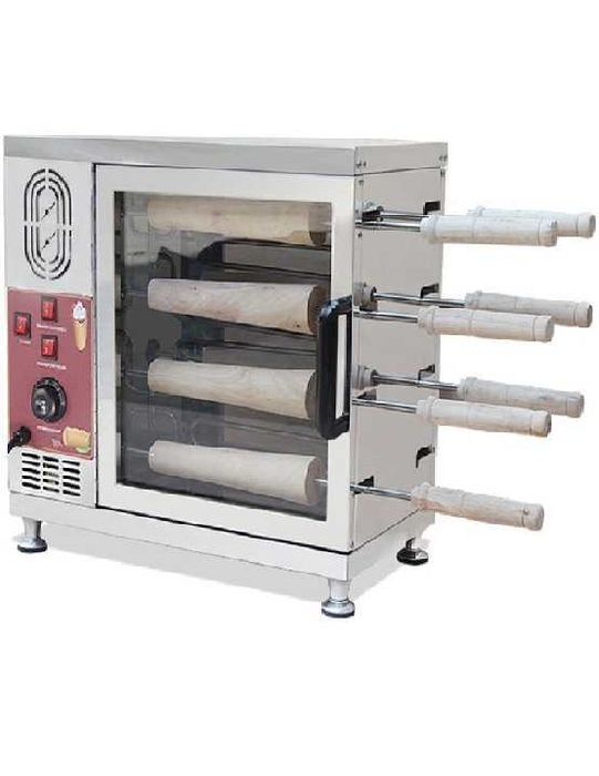 Cuptor electric Kurtos Kalacs 4+4 forme inox și lemn | Aparat cozonac secuiesc profesional