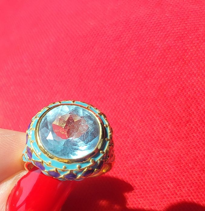 Пръстен с голям натурален аквамарин