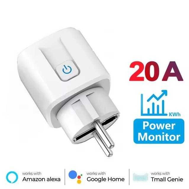 Интернет Ключ 20A Smart Socket Wi-Fi Switch Умен Контакт Измерващ Консумацията на Ток Контролен Електромер Пълен Контрол Смартфон App SmartLife Tuya