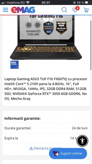 Laptop gaming asus tuf f16 32 ram NOU GARANTIE 2 ani