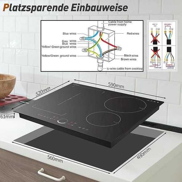 Plită cu inducție Karinear cu 4 plăci cu zone flexibile, Plită cu inducție 7200 W, 60 cm