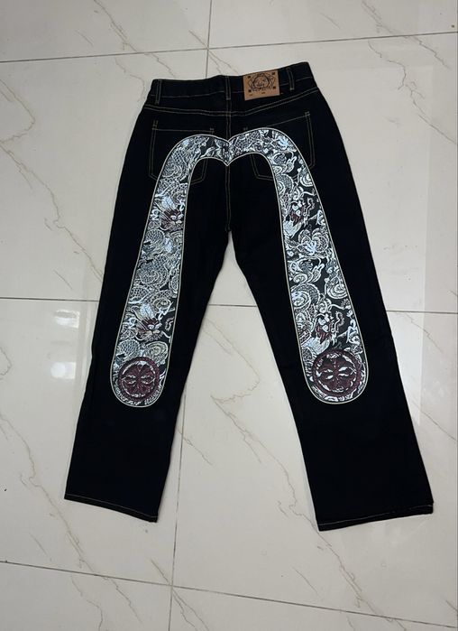 Blugi Evisu Japan Style imprimeu oversize baggy marimea M negrii
