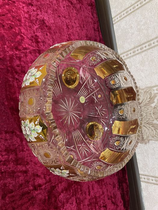 Большая хрустальная фруктовница с позолотой, Чехия