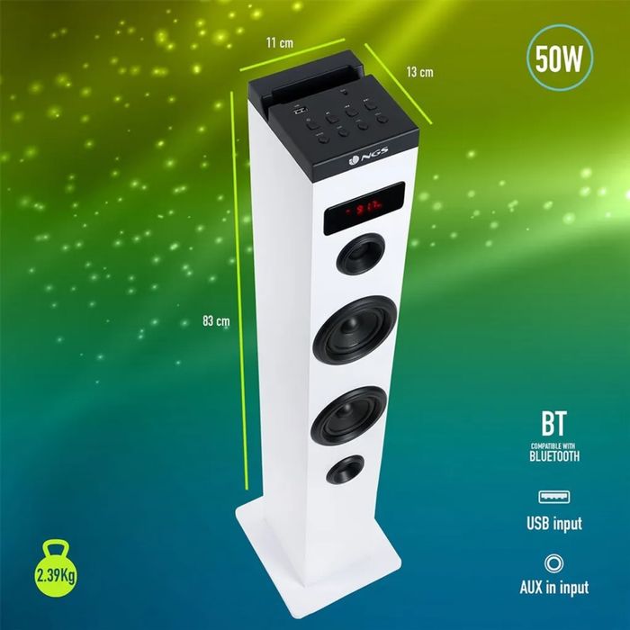 NGS SKY CHARM, Домашна аудио микросистема, Бял, 50 W, FM, LED