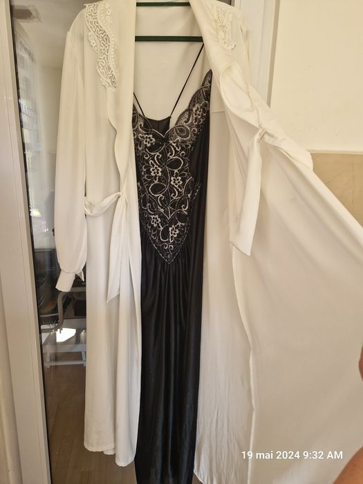 Pijamale dama L,XL din satin/voal cu dantela