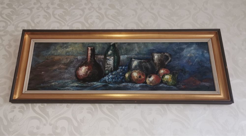 Антикварна картина Натюрморт плодове размери 112,5 см х 42,5 см х4см