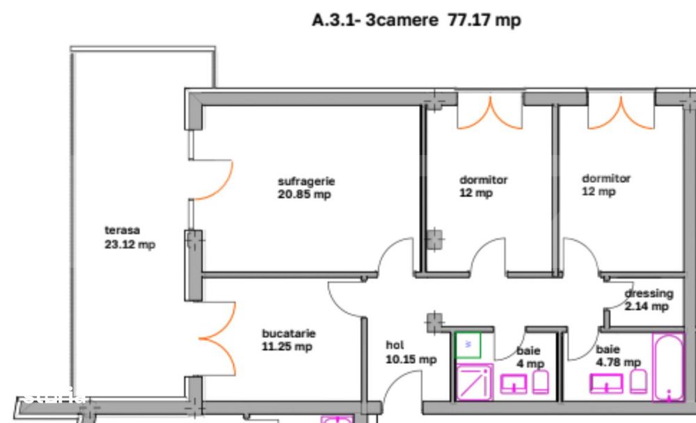 Apartamente spatioase cu 3 camere, balcon si dressing – bloc nou in