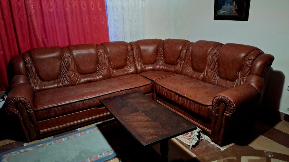 Colțar și fotoliu piele naturala