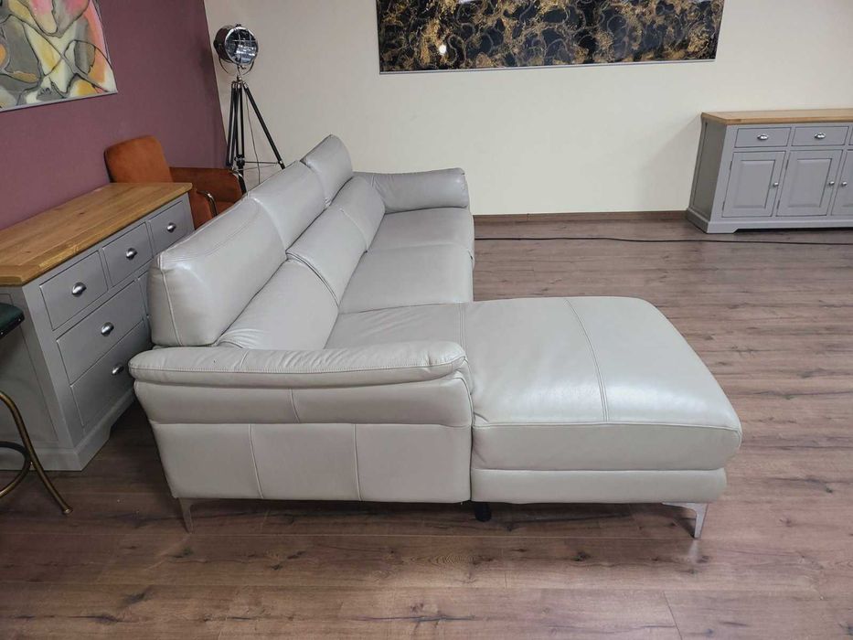 Сив кожен ъглов диван с електрически релакс механизъм