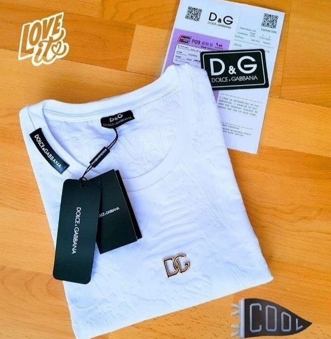 Tricou D G insertii catifea, logo metalic auriu, Italia
