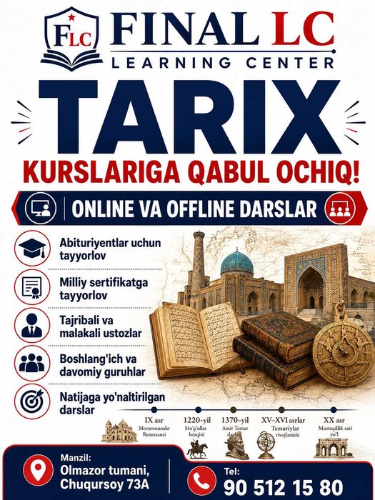 online kurslarimizga qabul boshlandi 12 yillik tajriba bilan!