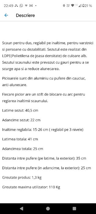 Vand scaun de baie