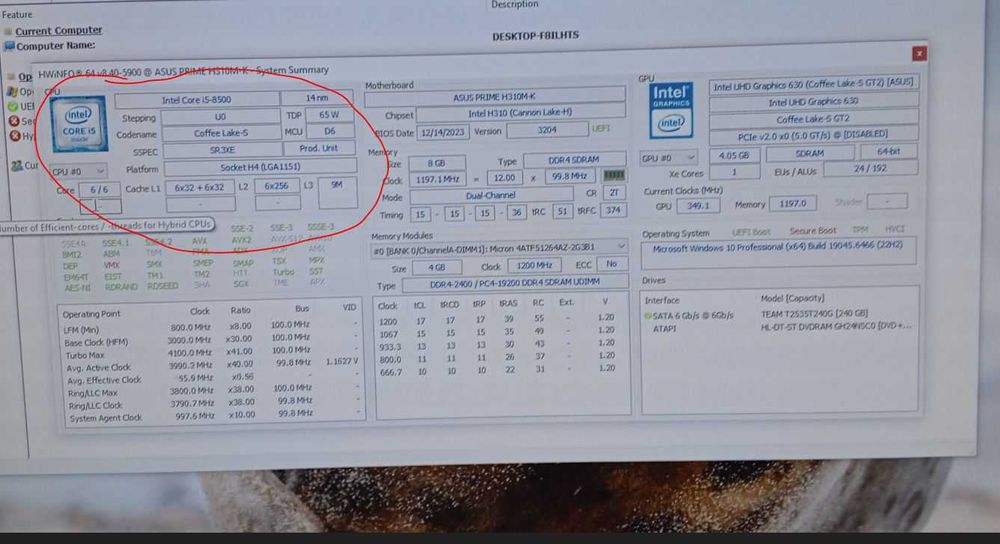 Procesor Intel Core i5-8500 3.0 GHz Turbo 4,10 Ghz,Socket 1151 V2