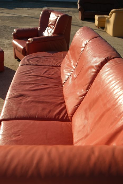 Set premium HIMOLA ~ Canapea + fotoliu + taburet | Maro elegant