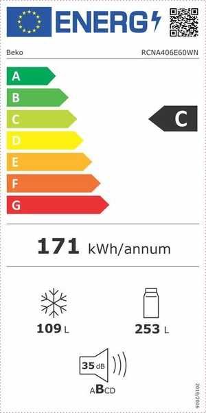 Нов хладилник с фризер Беко/Beko RCNA406E60WN 203 см Total No Frost