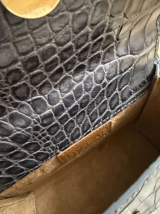 BY FAR Grey Croc Mini Top Handle Bag