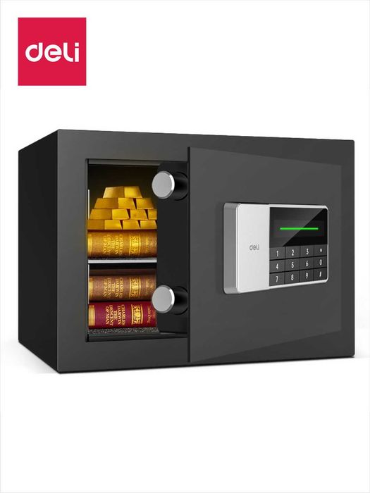 Сейф, 250х350х250, ET550 Deli, электронный ключ + ключ, черный, 11 кг